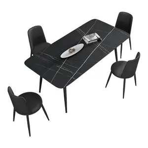 Moderne Zwart Goud Leisteen Eetkamer Meubels Marmeren Eettafel Set