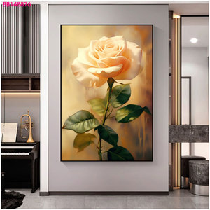 Entrega rápida Impresionante pintura al óleo de Rosa en tonos melocotón Decoración para sala de estar Pintura con arte floral elegante - Product Image 4