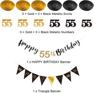 Kit de Decoración para <span class=keywords><strong>Cumpleaños</strong></span> Número <span class=keywords><strong>55</strong></span> para Hombres y Mujeres, Pancarta de <span class=keywords><strong>Feliz</strong></span> <span class=keywords><strong>Cumpleaños</strong></span> Número <span class=keywords><strong>55</strong></span>, Serpentinas, Pancarta de Banderines Triangulares para Fiesta de <span class=keywords><strong>Cumpleaños</strong></span> - Product Image 2