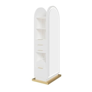 Estación de Espejo LED Arqueado para Salón, Estación de Peinado de Madera MDF de Una Sola Cara con Almacenamiento, Tocador para Salón de Belleza - Product Image 6