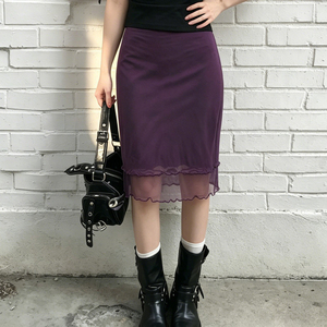 Mature Style Sexy Double Layer Mesh Bodycon Midi Skirt Elegant Versatile Slim Fit Ruffle Hem Lightweight Skirt - Product Image 2