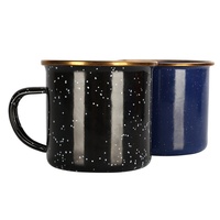 Mug en émail bleu de 350 ml avec points blancs, bord en acier inoxydable, logo par transfert thermique pour le café et le camping