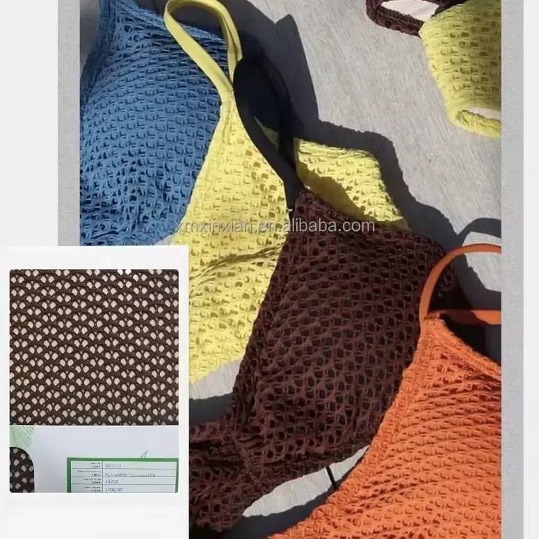 Tela de malla de LICRA elástica de 4 vías, color personalizado de alta calidad, para traje de baño, liso con agujeros, ropa deportiva