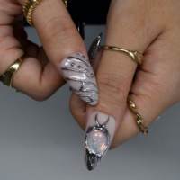 Offre Spéciale – Ongles Press-On Cyber Futuristes Effet Argent Liquide, Chaîne Métallique 3D, Perles Acryliques Iridescentes Dorées, Longueur Moyenne, 10 Pièces
