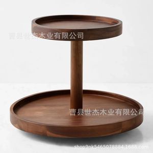 Plateau de rangement en bois à double couche, plateau de présentation rond en bois massif pour une utilisation sur le bureau à domicile, multifonctionnel, 12 pouces - Product Image 4