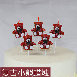 Teddy Bear Candle <b>Cake</b> Decorations Red Paraffin Birthday Party Supplies Handmade - Product Image 5