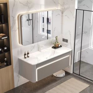 Tocador de baño personalizado, lavabo integrado, armario con espejo de maquillaje inteligente, juego de mesa de baño - Product Image 1