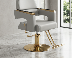 Sillón de Barbería Hidráulico Reclinable de Primera Calidad, Chapado en Oro, con Reposapiés - Product Image 4