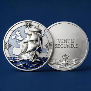 Moneda de recuerdo náutica con relieve de velero 3D personalizado, plateada, con ondas esmaltadas, grabable, monedas metálicas coleccionables - Product Image 3