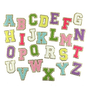 Parches de letras de hierro en chenilla con purpurina, bordado de letras del alfabeto, colorido, Diy, venta al por mayor - Product Image 1