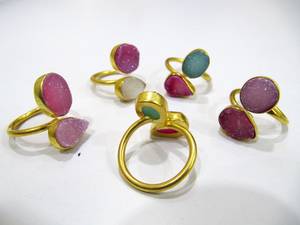 Anillos Druzy chapados en oro de primera calidad de 24 quilates, diseño de doble piedra multicolor, tamaño ajustable, 10-20mm, tamaño libre, colgantes finos, mezcla de dijes - Product Image 3