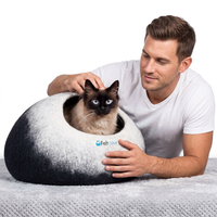 Niche pour chat en laine écologique rayée, taille personnalisable, lavable à la main, rembourrage non amovible