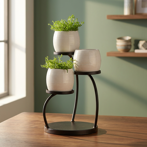Soporte Redondo Negro de 3 Niveles para Macetas, de Hierro, para Hogar, Jardín, Escritorio, Interior y Exterior - Product Image 5