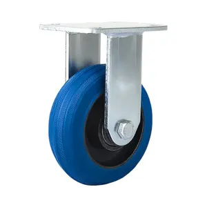 热卖高品质重型铸铁芯蓝色弹性橡胶脚轮