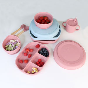 Juego de alimentación de bebé de silicona sin BPA personalizado al por mayor, plato de succión, cuchara, tenedor, suministros de destete - Product Image 1