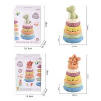 Jouets éducatifs, ensemble de jouets à empiler en forme de dinosaure, jouets en paille pour enfants, plastique souple, 7 pièces, sifflet BB, jouet flottant pour le bain d'été