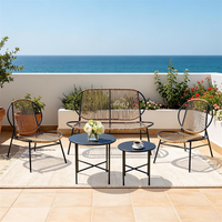 Ensemble de conversation en rotin PE résistant aux intempéries, canapé et chaises en osier avec table basse pour jardin, patio, bord de piscine