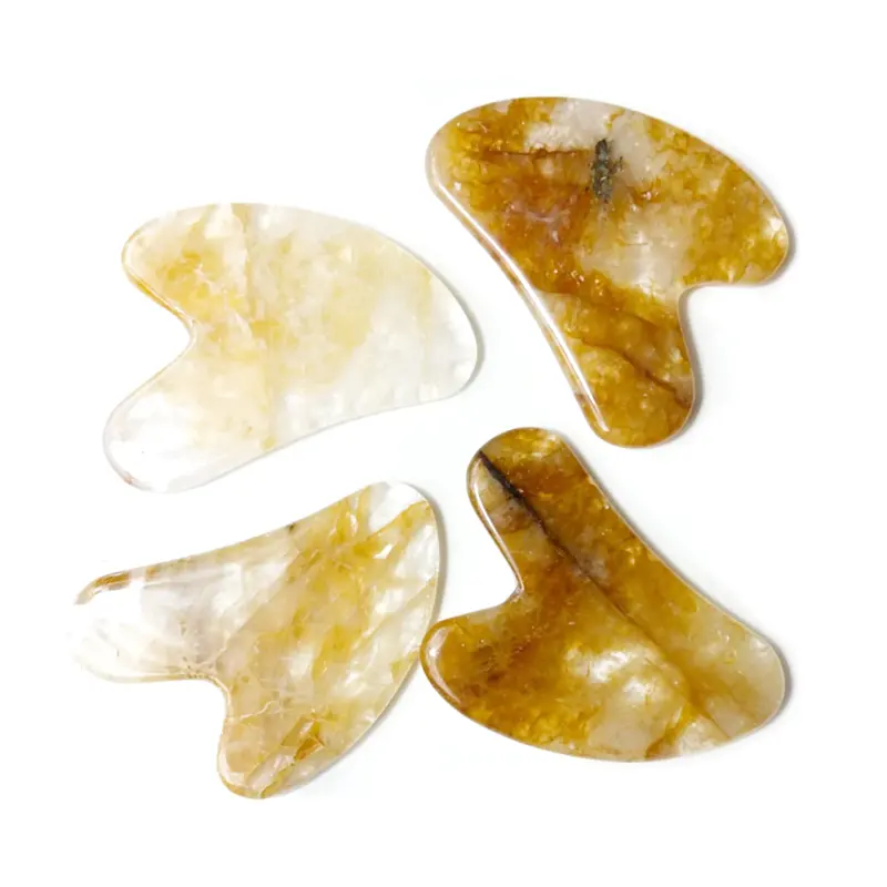 Натуральный цитрин Gua Sha массажный камень Citrine Gua Sha инструмент для лица желтый кварц Guasha для подтяжки лица