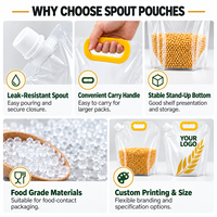 Pochette souple verticale avec poignée et bouchon à vis, étanche et réutilisable pour l'emballage de jus, de boissons et de liquides