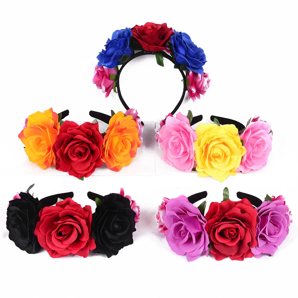 New Design Headwear Rose Crown Hair Bands Mexican Headband Birthday Party Decorations Wedding Bridal Headdress