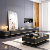 Ensemble de meubles de salon rectangulaires peints, style luxe léger, comprenant un meuble TV et une table basse en pierre, pour petit appartement