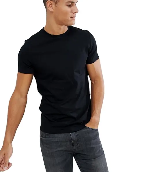 Wholesale 95%Cotton 5%Spandex Short Sleeve Good Quality Slim Fit Black Blank T Shirt Men