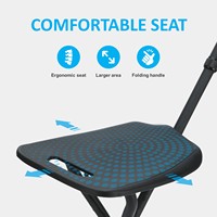 Chaise de marche pliable télescopique à trois pieds en alliage d'aluminium noir Rehand pour personnes âgées, utilisation en extérieur, bâton de marche avec siège