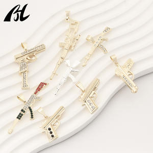 Kalung liontin pria, 14K berlian air dilapisi Hip-Hop gaya Punk bentuk pistol pesona senjata panas modis - Product Image 2