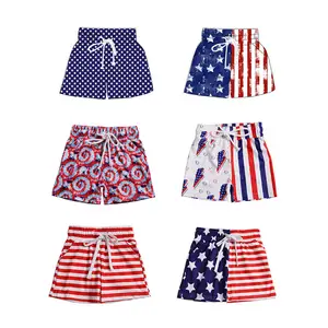 Shorts infantis de cintura alta com cordão para o Dia da Independência, com estampa personalizada, 4 de julho, verão, confortável