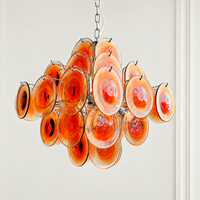 Lustre en verre artistique de luxe, style médiéval français, avec disques dégradés ambrés, en grappe, luminaire suspendu vintage pour villa, salon, salle à manger, hall d'entrée