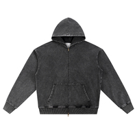 Sweat-shirt à capuche rétro délavé à l'acide, éco-responsable, avec fermeture éclair, veste d'hiver avec doublure et motif de lettres