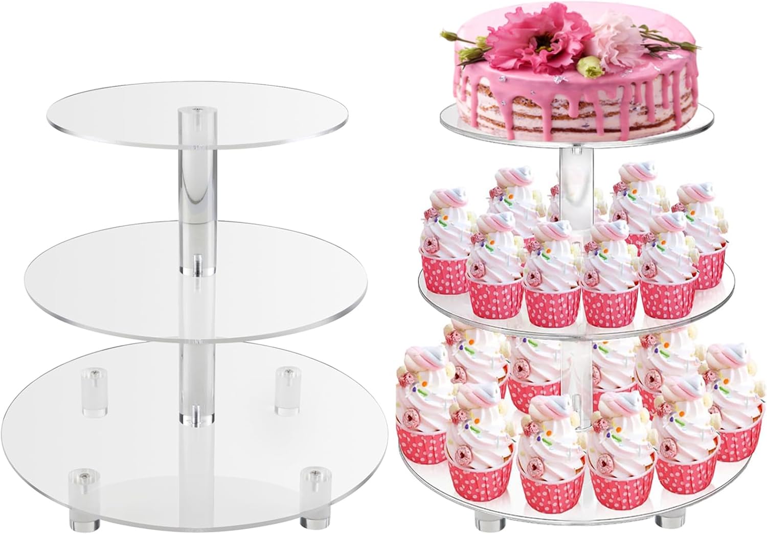 Jusalpha 4 Tier Round Wedding Acrylic Cupcake Stand Tree