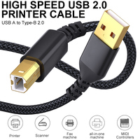 Câble d'imprimante USB-A vers USB-B haute vitesse premium 480 Mbps, en nylon tressé, USB vers USB-B 2.0 pour HP Canon Epson