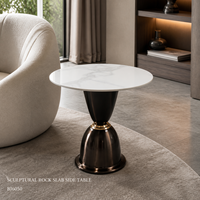 Table d'appoint ronde en dalle de roche blanche avec piétement sculptural en acier inoxydable pour salon, hôtel, fabricant OEM ODM