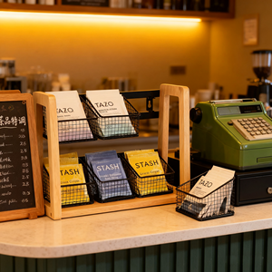 Organizer <span class=keywords><strong>da</strong></span> tè per bustine <span class=keywords><strong>da</strong></span> tè, <span class=keywords><strong>porta</strong></span> bustine <span class=keywords><strong>da</strong></span> tè con supporto in legno di Acacia e 6 cestini in metallo rimovibili per bustine di zucchero - Product Image 1