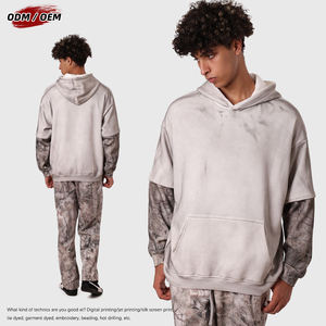 Sweat à capuche oversize camouflage en polaire, manches effet deux-pièces, style streetwear, 340 g/m², polyester/coton, pull pour homme - Product Image 2