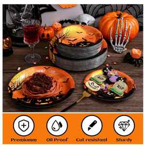 Juego de 144 Platos y Servilletas de Halloween con Vasos y Cubiertos, Suministros para Fiestas Temáticas de Halloween, para 24 Personas - Product Image 2