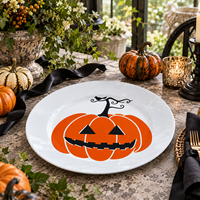 Assiettes de présentation en plastique texturées Citrouille d'Halloween 13 pouces, imprimées UV, modernes, élégantes, brillantes, vente en gros pour table de fête d'automne