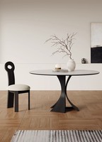 Table à manger à plateau massif, table ronde vintage française, table ronde moderne de luxe léger, table à manger nordique en bois massif italien