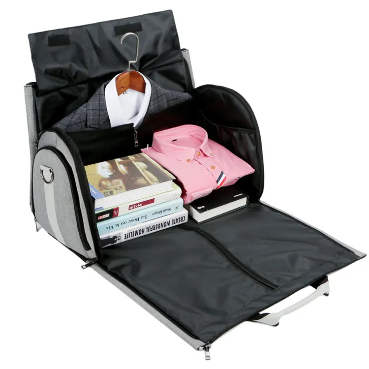 Convertible 2 In 1 Hanging Suitcase Garment Duffel Travel Bag With Shoulder Strap Trolley Belt