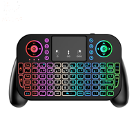 Papan ketik nirkabel BT5.0 V8 2.4G, kendali jarak jauh mouse udara Backlit Inggris Rusia Spanyol Prancis untuk Android tv box