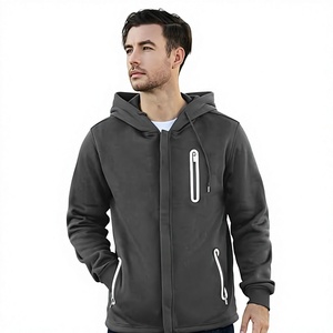 Sweat à capuche zippé gris foncé pour homme, coupe classique, couleur unie, décontracté, pour l'automne, 100 % coton tissé respirant - Product Image 1