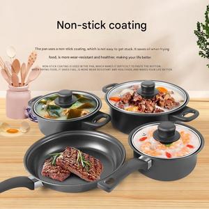 Set di <span class=keywords><strong>pentole</strong></span> in ferro antiaderente da 13 pezzi, sano e resistente, con coperchio, pentola per latte e pentola in pietra Maifan, per tutti i tipi di piano cottura, per uso domestico - Product Image 3