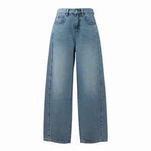Jeans da <span class=keywords><strong>Donna</strong></span> Stile Europeo con Paillettes e Strass, Gamba Larga, Blu Chiaro, <span class=keywords><strong>Pantaloni</strong></span> in Denim di Alta Qualità con Perline, Primavera ODM 100% - Product Image 2