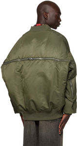 Venta caliente Rib Knit Stand Collar <span class=keywords><strong>Ropa</strong></span> Down-filled Nylon Taslan Bomber Jacket Oliver Green Zip Out Down Bomber Jacket para hombres - Product Image 3