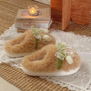 Xixitiao mới đến phụ nữ 'thanh lịch Tulip trong nhà ấm lông cho dép đóng ngón chân EVA duy nhất mềm sang trọng nhà cho dép cho - Product Image 4