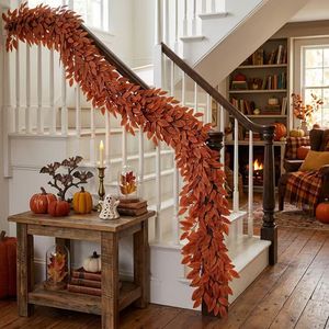 Guirlande de feuilles d'eucalyptus artificielles en soie pour décoration d'automne, Thanksgiving, décoration intérieure, cheminée et manteau de cheminée - Product Image 3