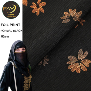 Gran oferta <span class=keywords><strong>Tik</strong></span> <span class=keywords><strong>Tok</strong></span> estampado dorado patrones florales Abaya tela 100% poliéster transparente para mujeres musulmanas y ropa de niñas estampado en caliente - Product Image 1