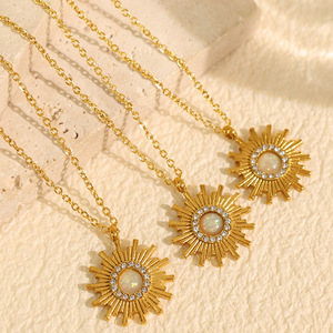 Retro Sunflower Pendant <b>Necklace</b> Gold Chain With <b>Opal</b> And Diamonds Everyday Wear Fashion Jewelry - Product Image 2