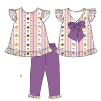 Vente en gros d'usine : Ensembles de vêtements pour enfants et bébés, style smocké, à manches longues et à volants, couleur violet Halloween, avec impression personnalisée pour filles